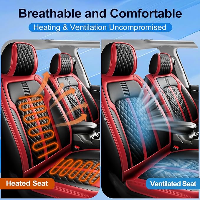 Fit CX-9 Seat Covers Custom Fit for Mazda CX-9 2007-2024, Front Pair | Premium Leather Full Coverage Protectors, Waterproof, Breathable, Scratch Resistant, Easy Wipe, Airbag Compatible, Black+Red - Image 5