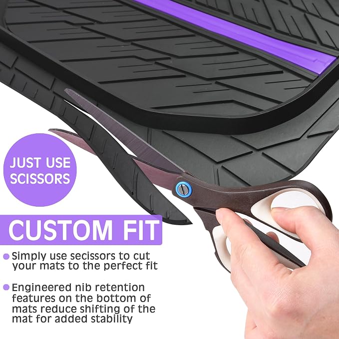 CAR PASS Tire Tread DeepDish Rubber Floor Mats for car Heavy Duty car mats All Weather, Universal XL~M Trim to Fit for Truck SUV Vehicle Automotive, Waterproof car mats 3 Piece (Purple Black) - Image 7