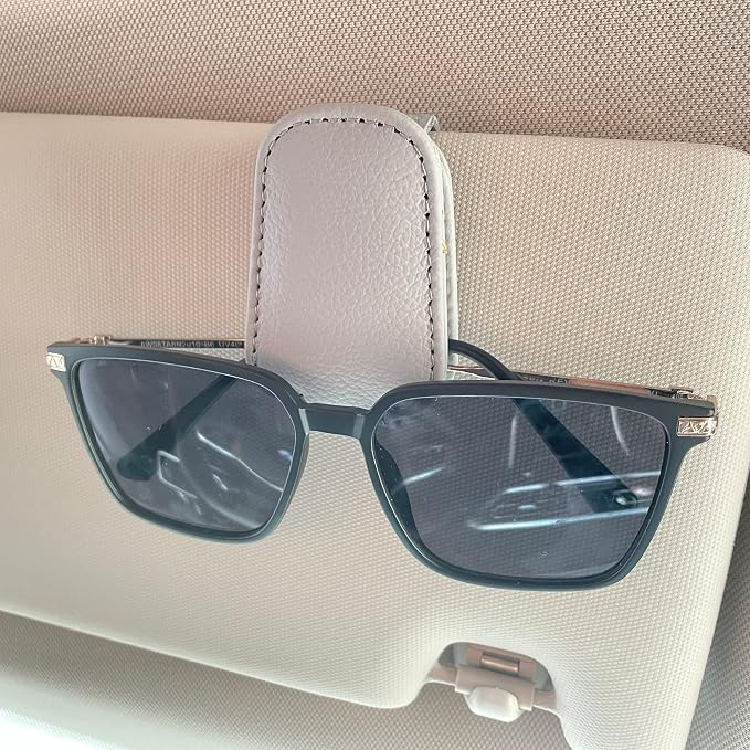 KIWEN Sunglasses Holders for Car Visor, Magnetic Leather Glasses Eyeglass Clip for Car, Ticket Card Clip Sunglasses Mount, Car Visor Accessories Gadgets (1, Grey) by KIWENDirect