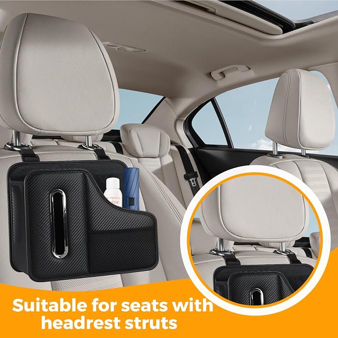 Car Tissue Holder,Back Seat Organizer with Cup Holder,Multifunctional Car Headrest Seat Back Storage,Snack Organizers for Kids,Large Tissue Box Cover Fit for 100-130 Regular Size Tissues - Image 3