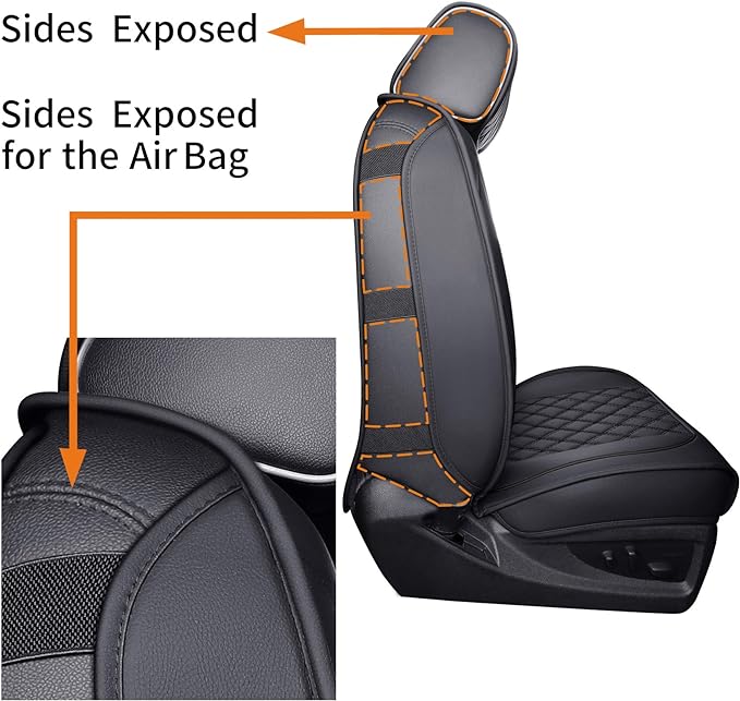 Chevy Silverado GMC Sierra 2 Front Seat Covers 2007-2026 1500 2500HD 3500HD | Aierxuan Custom Fit 3500HD Truck Pickup Crew Double Extended Cab Waterproof Leather Protectors Black - Image 4