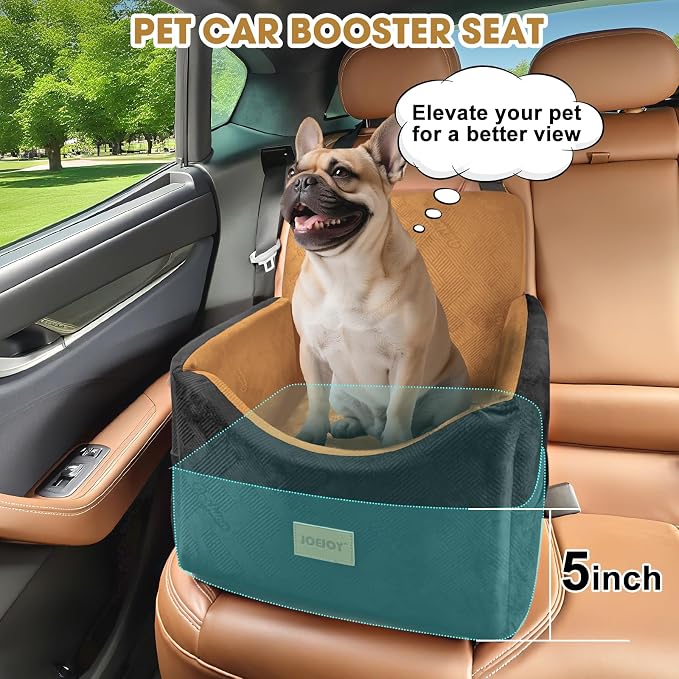 JOEJOY Dog Car Seats for Small Medium Dogs Under 35lbs, Dog Booster Seat with Detachable Washable Cover and Cushion, Memory Foam Pet Car Seat with Safety Belt and Storage Pockets (Brown) - Image 4