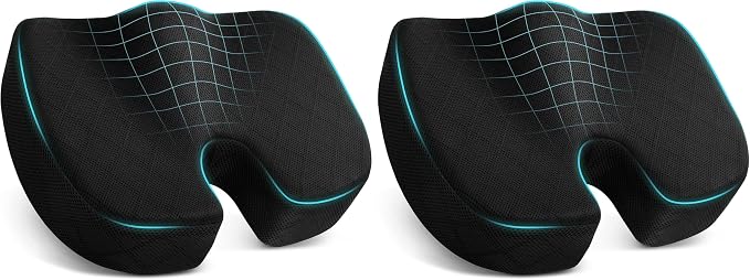 Office/Car Seat Cushion, Non-Slip Sciatica & Back Coccyx Tailbone Pain Relief Chair Pad, Memory Foam Butt Pillow for Computer Desk, Wheelchair, Driving (Black) (Pack of 2) by TushGuardSeatCushonsPillows