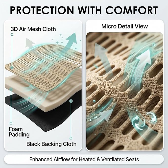 FH Group Car Seat Covers Trendy Elegance Beige Full Set Automotive Seat Covers, Airbag and Split Rear Combo Non-Slip Dash Grip Pad Universal Fit Interior Accessories Cars Trucks SUV Car Accessories - Image 3