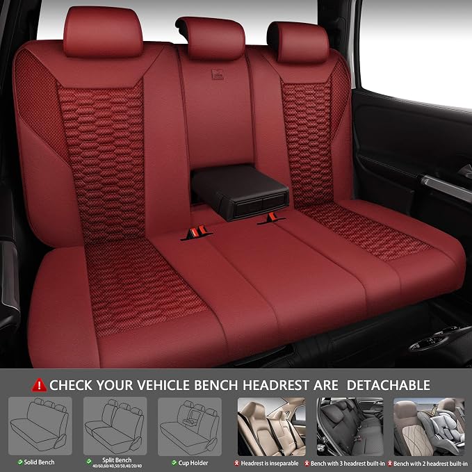 CAR PASS 3D Foam Mesh Leather Seat Covers Full Set, Wine Red Breathable Mesh Faux Leather Seat Covers for Car, Universal Fit for SUVs Vans Sedan Trucks Automotive,Armrest Airbag Compatible, Burgundy - Image 4
