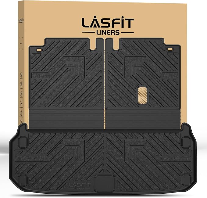LASFIT Cargo Mats for Nissan Pathfinder 2013-2020/QX60 2014-2021/JX35 2013 | All Weather TPE Custom Fit Cargo Trunk Mat & Backrest Mats Accessories, Black by LASFIT