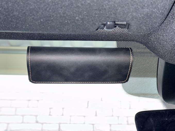 | Magnetic Leather Glasses Case for Cars | Adhesive Mount Sunglasses Holder with Contrast Stitching | Stylish and Functional Design | Fits Tesla Models for Secure Storage and Easy Access - Image 3