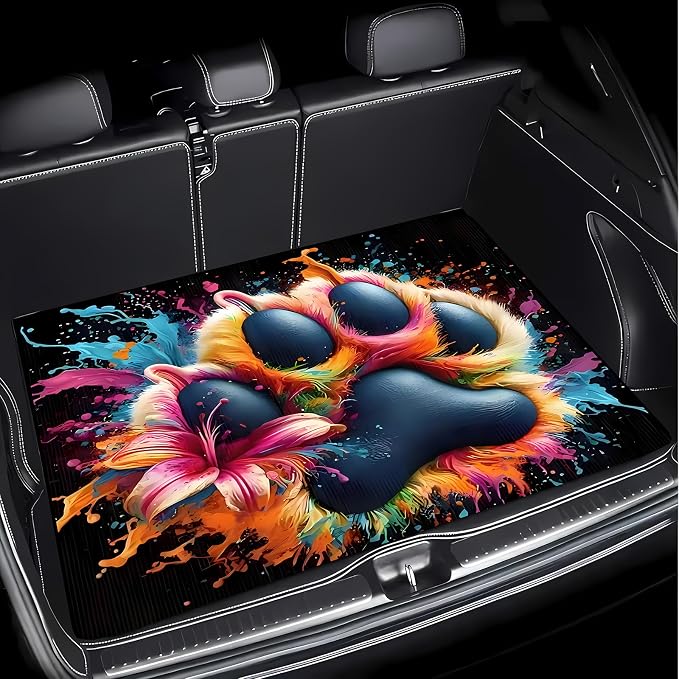 Universal Car Trunk Mat 29" x 39", Colored Paw Print All Weather Trunk Protection Cargo Liner, Durable Cargo Mat Rear Trunk Liner, Stylish Vehicle Interior Accessories Suitable for Most Car Models - Image 6