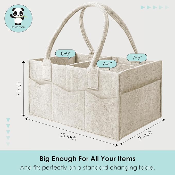 HIPHOP PANDA 2-Pack Diaper Caddy Organizer - Nursery Storage Bin & Car Organizer for Diapers, Wipes, and Baby Essentials - Dual-Color Solid Set (Green/Oatmeal), Regular Size - Image 6
