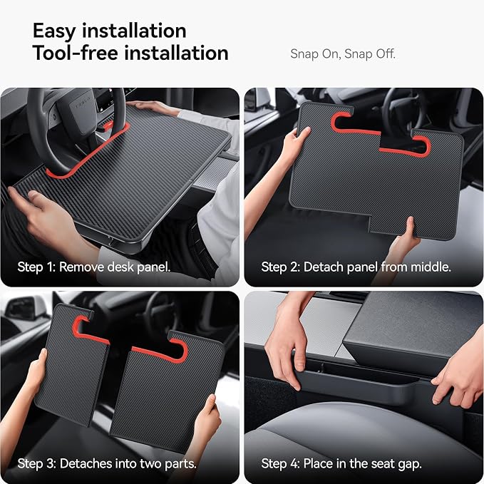 YONZEE 2-in-1 Car Steering Wheel Desk Tray & Car Seat Gap Filler Organizer – Foldable Carbon Fiber Look Table for Laptop, Eating, Writing – for Standard Round Steering Wheels - Image 2