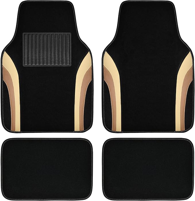 CAR PASS Beige Leather Car Floor Mats, Sporty Waterproof Car Carpet,Universal Automotive Floor Mats Fit for Sedans, Cars, Mid Trucks, Vans, SUV, Set of 4 (Black and Beige) by CARPASS