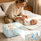 Diaper Caddy Organizer,Cute Floral Nursery Storage Basket,Soft Portable Changing Table Car Caddy Organizer Gift (Blue Floral B) - Image 3