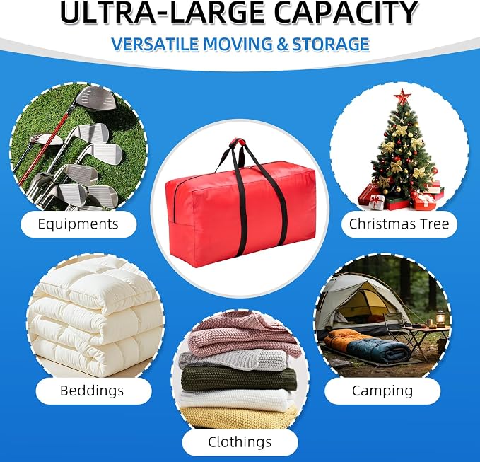 Extra Large travel duffel bag with Strong Handles, 135L Waterproof duffel bag, Durable Zippers, Extra Large Storage Totes for Space Saving and Moving Supplies, Red - Image 5
