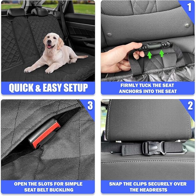 Yonktoo Dog Car Seat Cover for Back Seat, 60/40 Split Bench | 61" Wide • Water-Resistant Oxford • Non-Slip • Black • Full-Size SUVs, Pickups & Large MPVs - Image 6