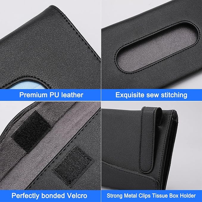 4Pack Car Tissue Holder, Sun Visor Napkin Holder, Premium PU Leather, Car Mask Holder for Sun Visor Vehicle, with Tissue Refill, Black - Image 5