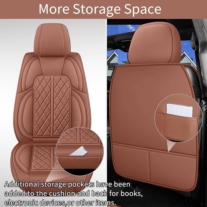 Car Seat Cover Custom Fit for Ford F150 2009-2026 Faux Leather Seat Cover Set Compatible with Regular Cab Super Cab Super Crew Pickup Truck Cushions(Brown, Front Seat) - Image 5