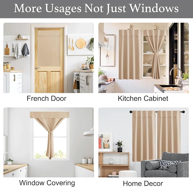 NICETOWN Biscotti Beige Kitchen Blackout Curtains 48 Inches for Nursery | Farmhouse Thermal Insulated Self Adhesive Blackout Draperies for Small Window, Set of 1, 42" x 48" - Image 2