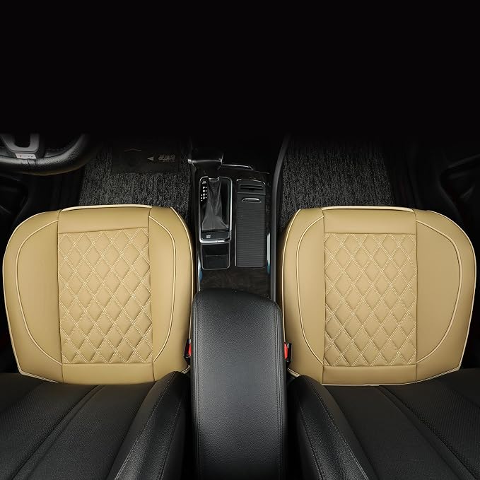 1 Pack Leather Front Car Seat Covers,Bottom Seat Covers for Cars,Driver Car Seat Cover,Luxury Seat Protectors,Waterproof,Full Wrap,for Most Vehicles,Sedan,Truck,SUV(Beige) - Image 7