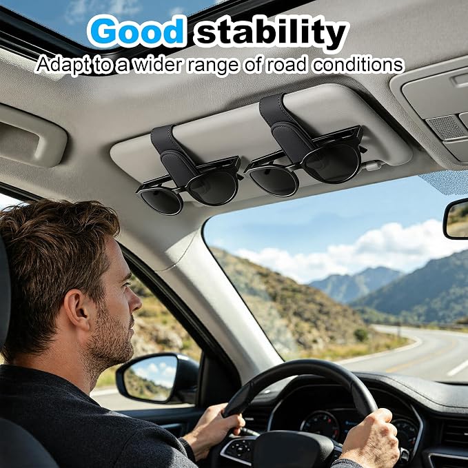2 Pack Sunglass Holder for Car Visor Magnetic Leather Visor Sunglasses Clip Eyeglass Hanger Clip for Car Sun Visor Black - Image 9