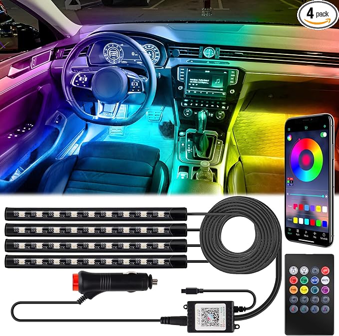 BFXM Car Interior Lights, LED Lights Strip with Cigarette Lighter Adapter | LED Lights for Car, Car Ambient Lighting, App & Remote Control Music Sync Color Change Lights for Truck Car Decor by BFXM