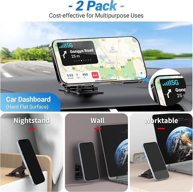 PROfezzion 2-Pack for MagSafe Mount Holder Fits Car Vent Dashboard & Office | Strong 3M Adhesive, Stable Vent Clip, Powerful Magnets Compatible with MagSafe for iPhone 17 - 12 Pro Max & All Phones - Image 6