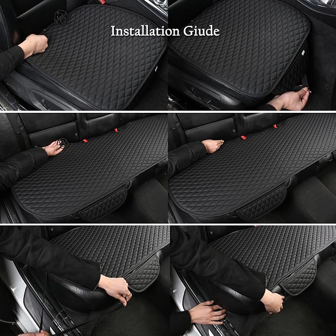West Llama Pu Leather Car Seat Bottom Covers Protectors Include 1 Rear Bench Seat Cover Universal Fit 90% Vehicles,Beige - Image 6