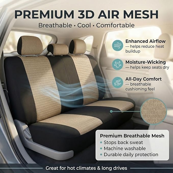 FH Group Automotive Seat Cover Trendy Elegance for Back Seat Begie Car Interior Accessories for SUV, Sedan & Van Universal Fit Combo Rear Seat Cover Split Bench Car Seat Protector for Dogs and Kids - Image 3