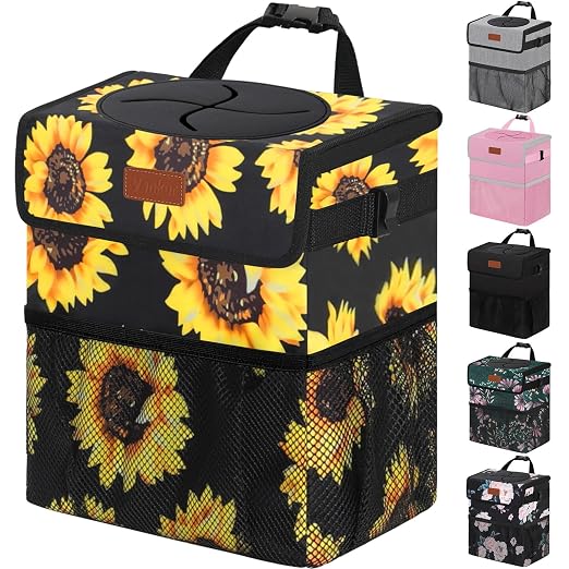 Vankor Car Trash Can with Lid Leak Proof Car Accessories for Women | 2.2 Gallon Cute Hanging Car Trash Bin for Men Car Truck Vehicle Sedan SUV Interior Automotive Garbage Cans, Sunflower by Vankor