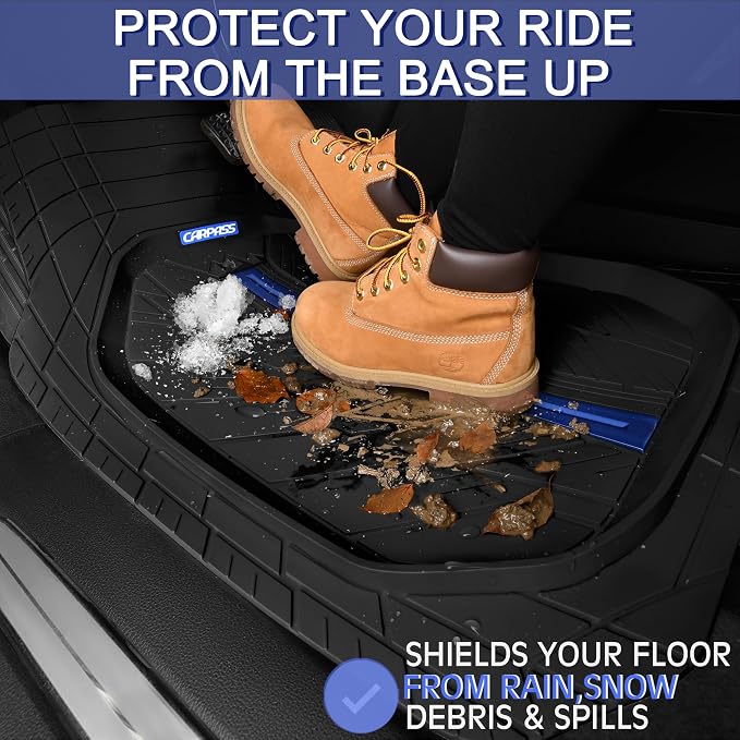 CAR PASS Tire Tread DeepDish Rubber Floor Mats for car Heavy Duty car mats All Weather, Universal XL~M Trim to Fit for Truck SUV Vehicle Automotive, Waterproof car mats 3 Piece(Blue Black) - Image 6