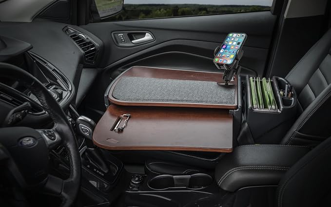AutoExec GripMaster Car Desk for Your Vehicle Workstation and Mobile Office, Mahogany with 400 watt Power Inverter and Phone Mount - Image 2