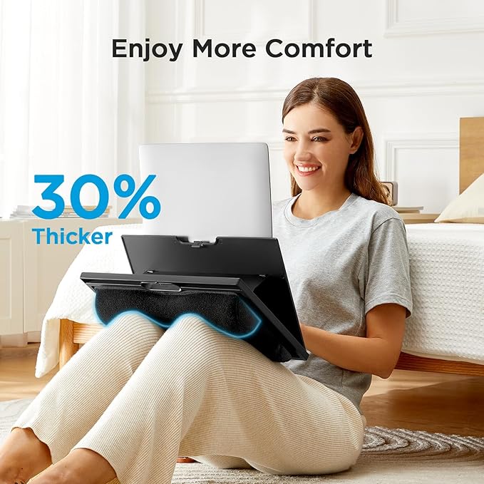 HUANUO Lap Desk with 8 Adjustable Angles – Up to 15.6" Laptop, Black | Dual-cushion base, carry handle, 30% thicker for durability, wider anti-slip ledge, for home office, sofa, bed, car - Image 3