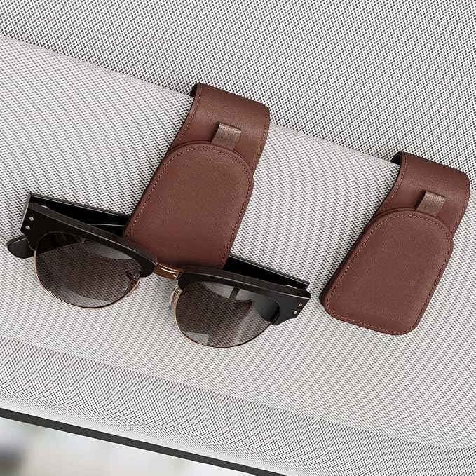 Sotfamily Magnetic Sunglass Holder for Car Visor, 2 Packs, Faux Leather | Strong Magnetism, for Most Car Visors, No Marks on Visor, Gift-Ready Packaging, Sunglass Organizer, Car Accessories for Men by Sotfamily