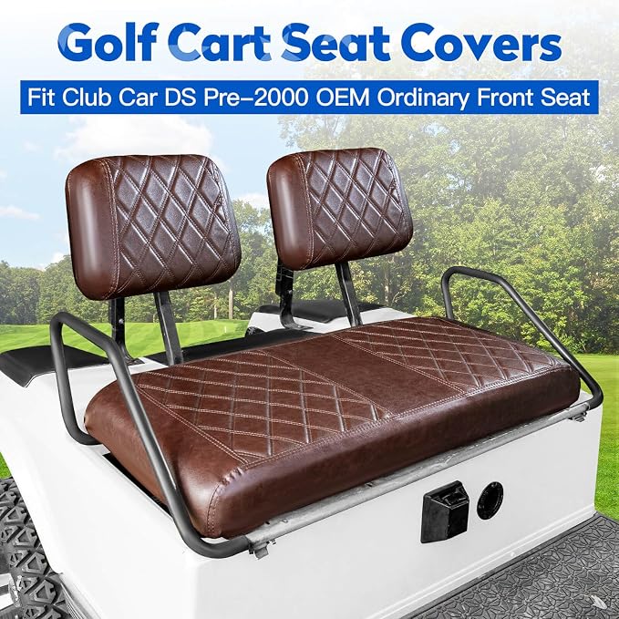 NOKINS Golf Cart Seat Covers 4 Piece Fits Club Car DS Pre-2000 | Front and Rear Seat Vinyl Covers, Golf Cart Accessories, No Staples(Brown and Brown 8438) - Image 2