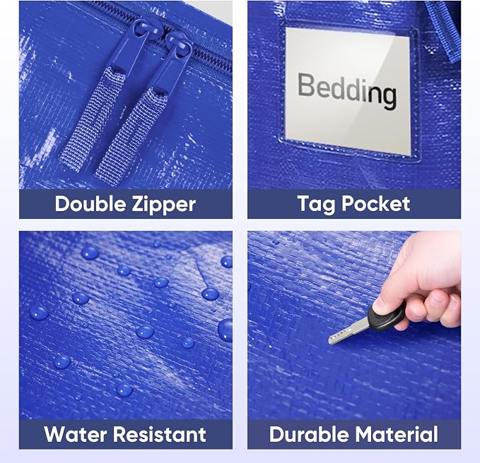 TICONN 6 Pack Extra Large Moving Bags Heavy Duty with Zippers & Carrying Handles, Durable Storage Bags Moving Boxes for Closet Organizers and Storage (6 Pack, Blue) - Image 8