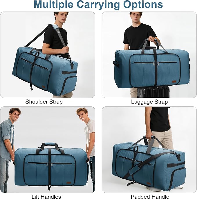 80L EXTRA LARGE Duffle Bag for Travel, 26" Foldable Travel Duffel Bag with Shoe Compartment for Men Women, Waterproof & Tear Resistant (Light Blue, EXTRA LARGE, 80L) - Image 6