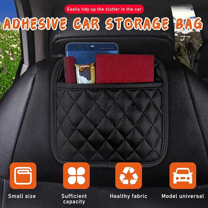 2PCS Car Side Pocket Organizer, Leather Auto Seat Storage Bag for Cell Phone Sunglasses, Waterproof Document Holder Tray Pouch for Vehicle Seat Gap Filler, Car Accessories (Small) - Image 4