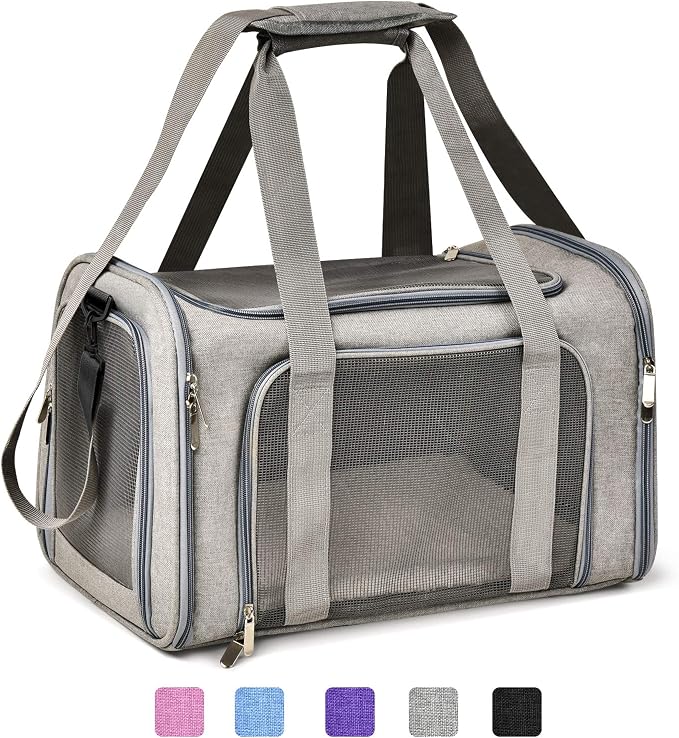 Henkelion Cat Carriers Dog Carrier Pet Carrier For Small / Medium Cats Dogs Puppies (Up To 15lbs), TSA Airline Approved Small Dog Carrier Soft Sided, Collapsible Waterproof Travel Puppy Carrier - Grey by Henkelion