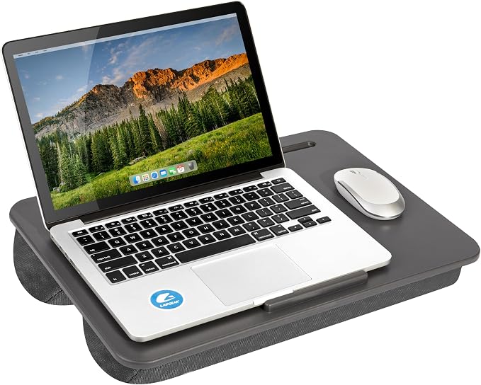 LAPGEAR The Original Lap Desk – Charcoal, Fits 17" Laptops | Microbead Cushion, Device Ledge, Built-In Pencil Tray, Carry Handle by LapGear