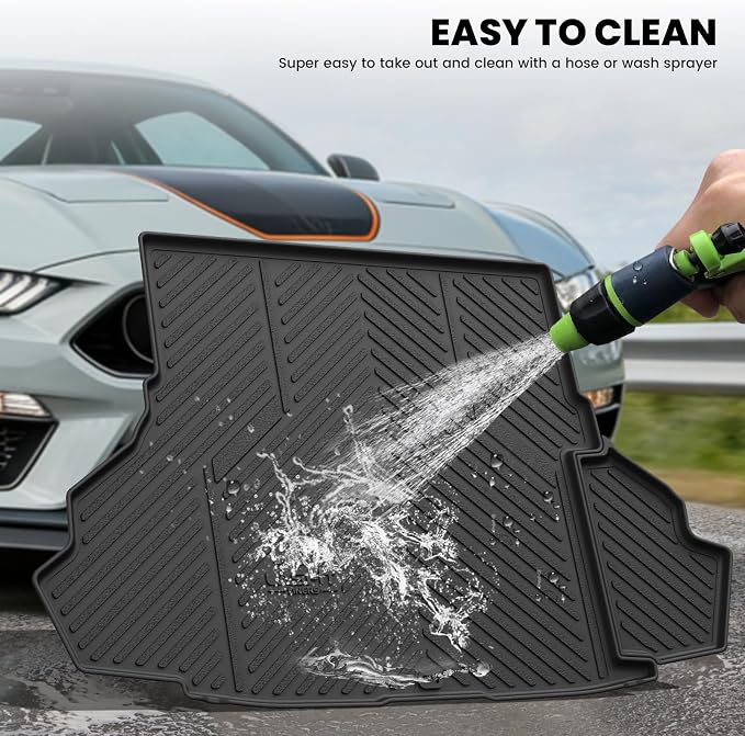 LASFIT Cargo Mat for Ford Mustang 2015-2023 with or Without Subwoofer | Trunk Liner Custom Fit All Weather Protector TPE One-Piece Design Easy Installation Easy Clean Trunk Mat, 1pc Black - Image 8