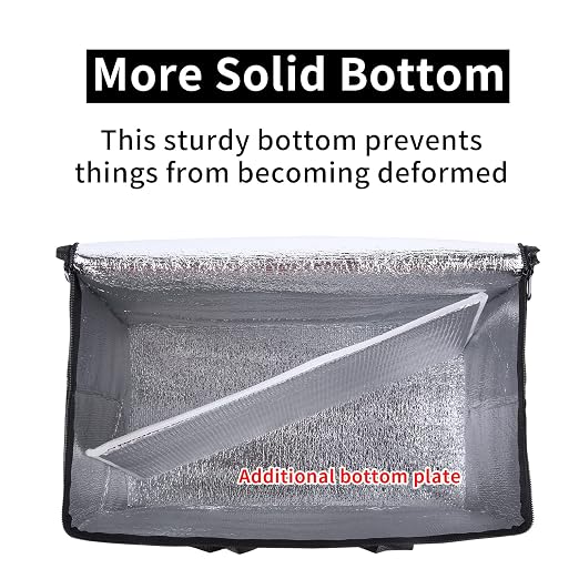 2 pack Additional Bottom Plate Black Insulated Grocery shopping bag , Delivery,pizza,reusable bags, Sturdy zipper,Collapsible,tote,cooler,thermal,Beach,waterproof heavy duty - Image 3