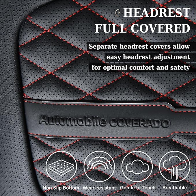 Coverado Nappa Leather Car Seat Covers Front Set, Luxury Waterproof Seat Protectors, Airbag Compatible Anti‑Slip Auto Seat Covers, Universal Fit for Most Cars SUVs Trucks Pickup Vehicles - Image 8