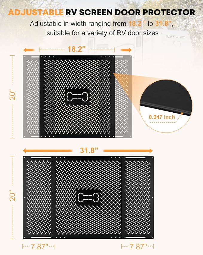 Kohree RV Screen Door Protector for Pet Entry Defender, Bone Pattern | 20'' Height Screen Defender Door Grille for Dogs, Adjustable Camper Screen Door Protector Width from 18.2" to 31.8" - Image 5
