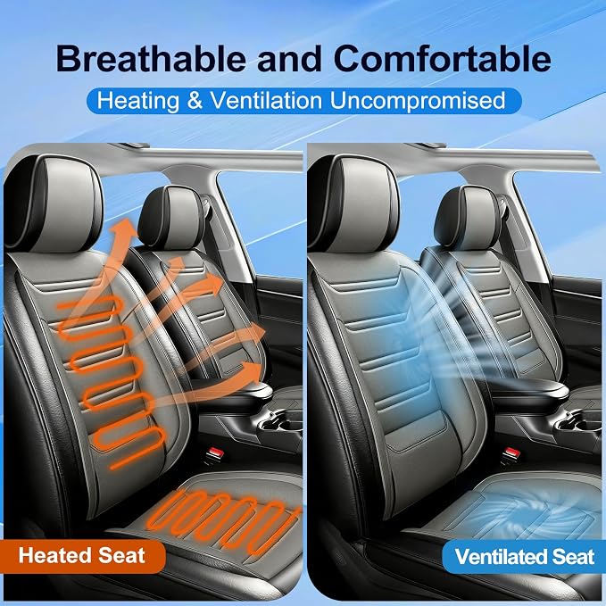 Fit Kona Seat Covers Custom Fit for Hyundai Kona 2018-2026, Front Pair | Premium Leather Full Coverage Protectors, Waterproof, Breathable, Scratch Resistant, Easy Wipe, Airbag Compatible, Black+Gray - Image 4