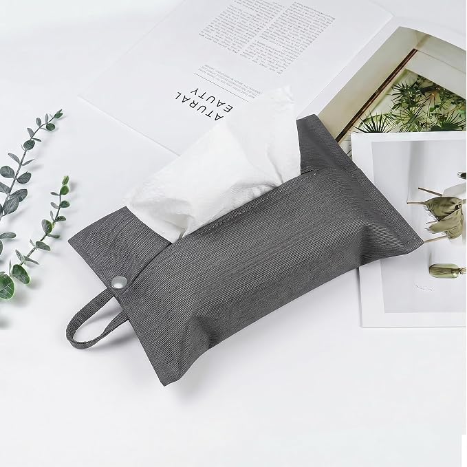 kakaforsa Cloth Tissue Cover, Toilet Paper Holder, Hang Paper Towel Holder for Car Home Office Desk Travel, Cotton Face Tissues Holder, Brushed Gray - Image 6