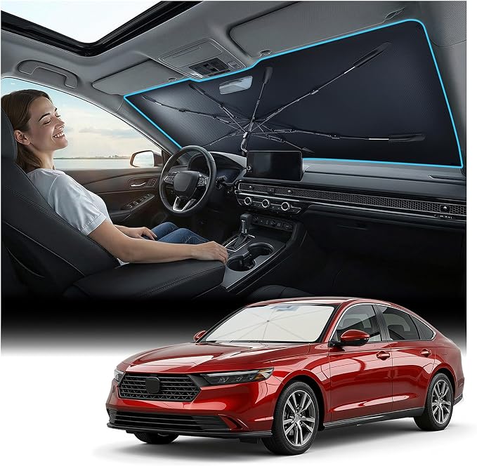Nmoiss Windshield Sun Shade Umbrella for Honda Accord - [Vinyl Coating Heat Shield] Protect Car from Sun Rays & Heat Damage Keep Cool and Protect Interior, Spring Structure Edge by Nmoiss