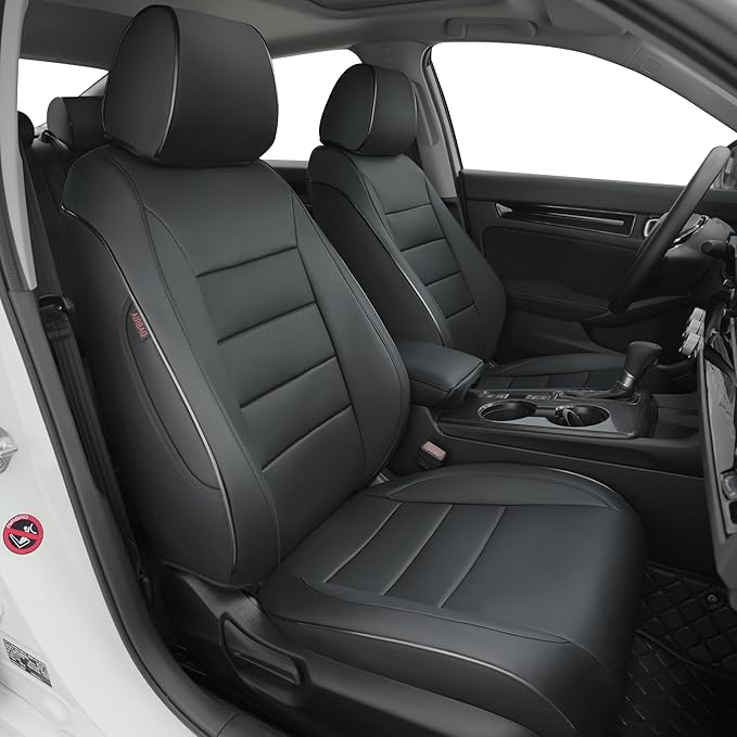 Lolcar Custom Fit Civic Seat Cover Full Set for Honda Civic 4 Door Sedan-Only (2022 2023 2024 EX)&(2025-2026 Sport),5-Seats Full Set,Leather Seat Protector (Black) by LOLCAR