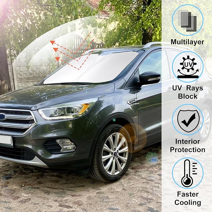 Windshield Sun Shade Sunshade for 2013-2018 2019 Ford Escape | Full covered for windshield, Foldable & Durable, Block UV Rays, Reduce Heat, Easy to install, Keeps Car Cooler - Image 2