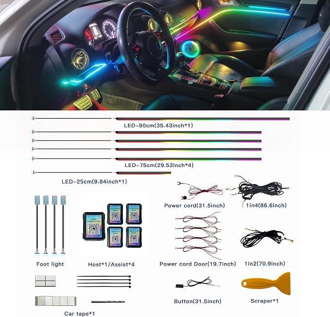 Acrylic Interior Car LED Strip Lights, Dreamcolor 10-in-1 Car Ambient Lighting Kit, with APP Control, 622 LED Fiber Optic Strip Lights for Cars, Supports Neon Sync with Music DIY Mode - Image 3