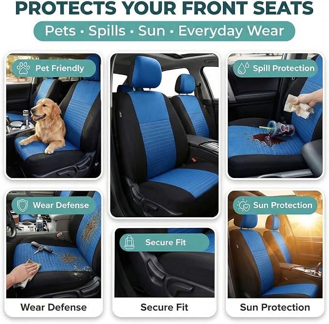 FH Group Car Seat Covers Trendy Elegance Blue Full Set Automotive Seat Covers, Airbag and Split Rear Combo Non-Slip Dash Grip Pad Universal Fit Interior Accessories Cars Trucks SUV Car Accessories - Image 8