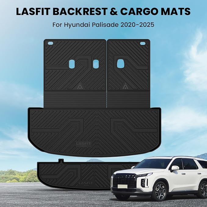 LASFIT Cargo Mats for Hyundai Palisade 2025 2024 2023 2022 2021 2020 | All Weather TPE Custom Fit Cargo Trunk Mat & Backrest Mats Accessories, Black - Image 2